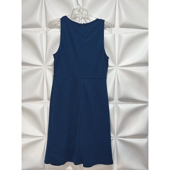41 Hawthorne Sz L Black Blue Polka Dot Pleated Fit and Flare Sundress Knit Dress - Picture 8 of 12
